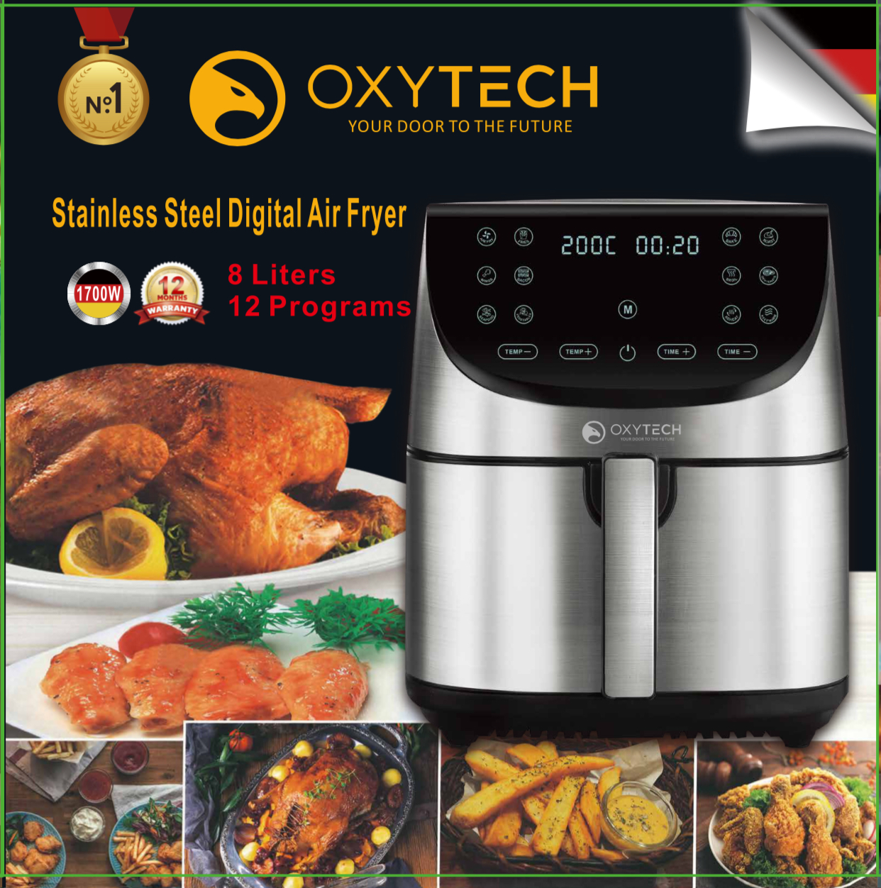 OXYTECH Digital Air Fryer 8L, 12P, Shipment